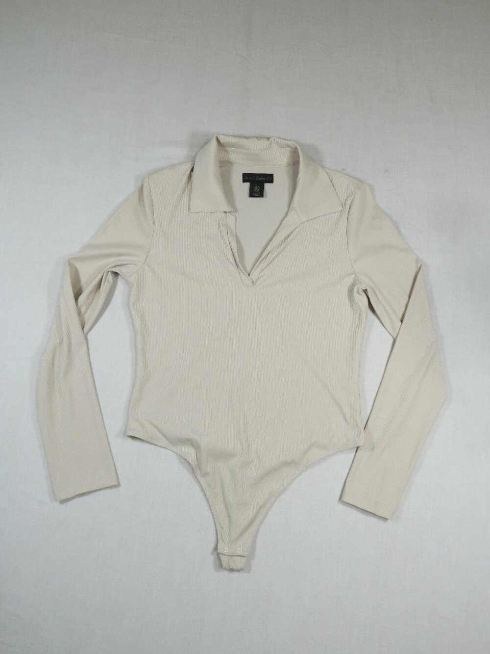 House of Harlow 1960 Medium Cream Ribbed Collared Bodysuit Long Sleeve